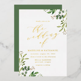 Waterverf Groene Huwelijk Folie Uitnodiging