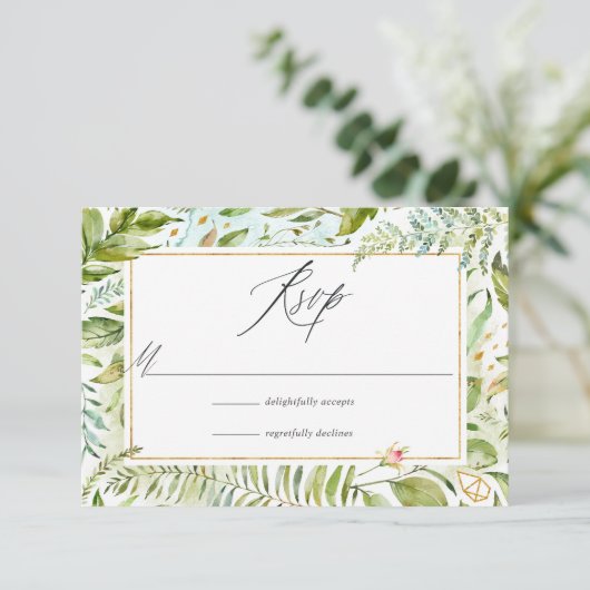 Waterverf Groene Huwelijk RSVP Kaartje (Staand voorkant)