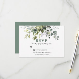 Waterverf Groene Huwelijk Salie Groen RSVP Kaartje