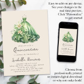 Waterverf Groene Jurk Elegant Quinceañera Kaart