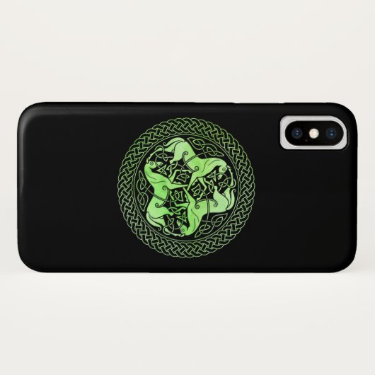 Waterverf Groene Keltische Knot Ring with Horses Case-Mate iPhone Case (Achterkant (horizontaal))