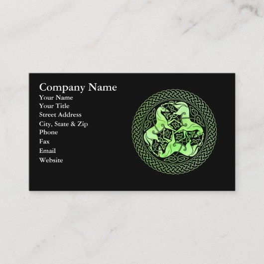 Waterverf Groene Keltische Knot Ring with Horses Visitekaartje (Voorkant)