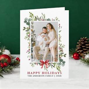 Waterverf Groene Kerst Happy Holidays Rode Strik K Feestdagen Kaart