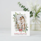Waterverf Groene Kerst met Rode Strik Briefkaart (Staand voorkant)