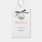Waterverf Groene Kerst Ornament met Lint Cadeaulabel (Voorkant)