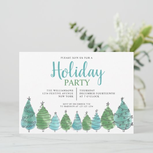 Waterverf Groene kerstbomen feestdag Kaart (Staand voorkant)
