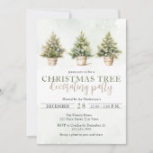 Waterverf Groene Kerstboom Decorating Party Kaart (Voorkant)