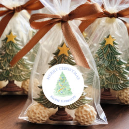 Waterverf Groene Kerstboom Grandmillennial Ronde Sticker