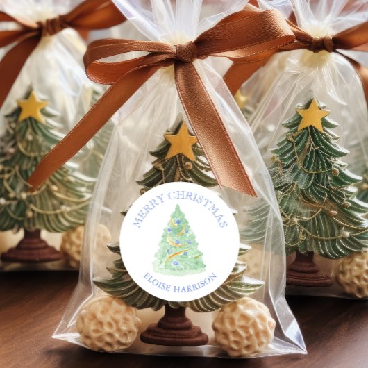 Waterverf Groene Kerstboom Grandmillennial Ronde Sticker