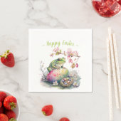 Waterverf Groene Kikker Paaseieren en -bloemen - Servet (Insitu)