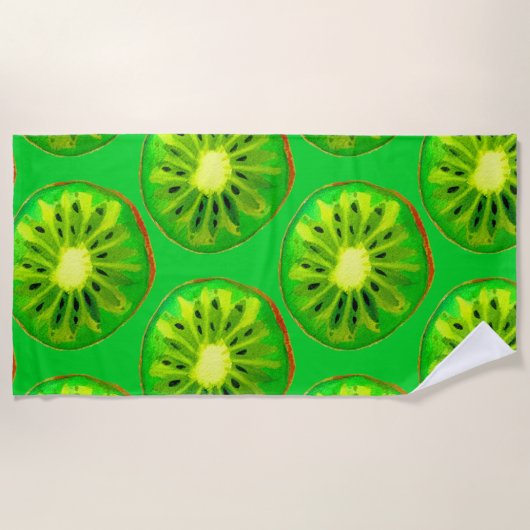 Waterverf groene kiwi slice art strand stijl strandlaken (Voorkant)