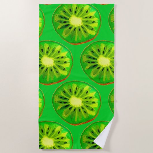 Waterverf groene kiwi slice art strand stijl strandlaken (Voorkant)