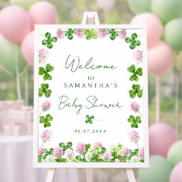 Waterverf groene klavertjes baby shower welkomstbo poster