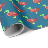 Waterverf Groene Kop Mannetjes Wilde Eend Cadeaupapier (Rol Hoek)