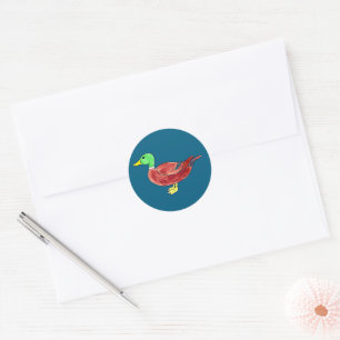 Waterverf Groene Kop Mannetjes Wilde Eend Ronde Sticker