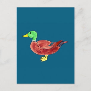 Waterverf Groene Kop Wilde Eend Briefkaart