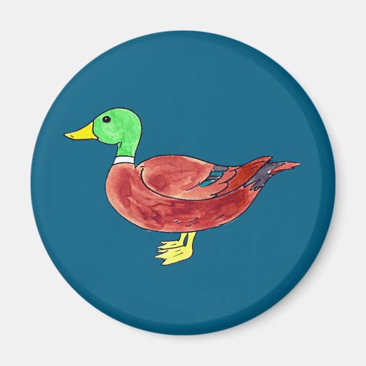Waterverf Groene Kop Wilde Eend Mannetje Magneet (Voorkant)