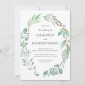 Waterverf Groene krans Bruiloft uitnodiging (Voorkant)