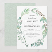 Waterverf Groene krans Bruiloft uitnodiging (Voorkant / Achterkant)