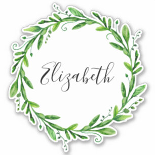 Waterverf groene krans. De botanische naam van de  Sticker