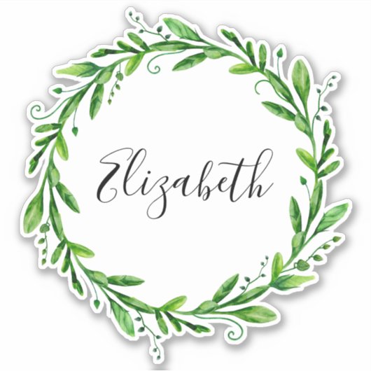 Waterverf groene krans. De botanische naam van de  Sticker (Voorkant)