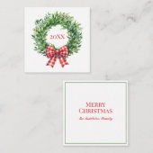 Waterverf groene krans met rode geruite strik notitiekaartje (Voorkant / Achterkant)