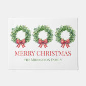 Waterverf groene krans met rode gingham boog deurmat (Voorkant)