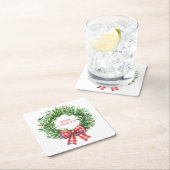 Waterverf groene krans met rode gingham boog kartonnen onderzetters (Insitu)