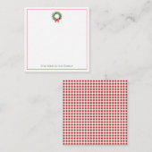 Waterverf groene krans met rode gingham boog notitiekaartje (Voorkant / Achterkant)