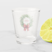 Waterverf groene krans met rode gingham boog shot glas (Achterkant)