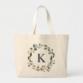 Waterverf Groene Krans Monogram Bruidsmeisje Grote Tote Bag (Voorkant)