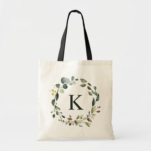Waterverf Groene Krans Monogram Bruidsmeisje Tote Bag (Voorkant)