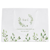 Waterverf groene krans monogram bruiloft groot cadeauzakje (Voorkant)