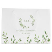 Waterverf groene krans monogram bruiloft groot cadeauzakje (Achterkant)