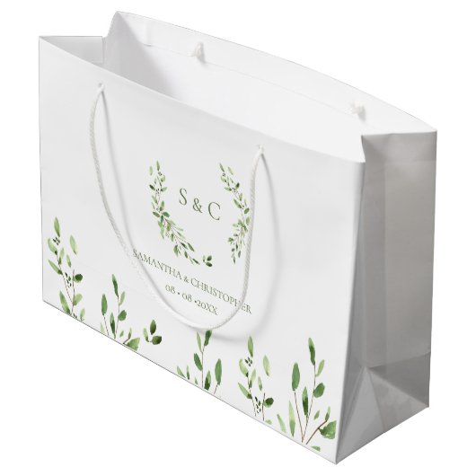 Waterverf groene krans monogram bruiloft groot cadeauzakje (Achterkant Gekanteld)