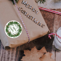 Waterverf groene krans naam & initialen Kerstmis 