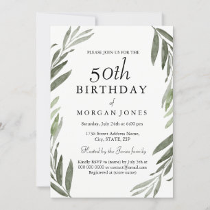 Waterverf Groene Leaf 50th Birthday Invitation Kaart