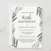 Waterverf Groene Leaf 80th Birthday Invitation Kaart (Voorkant)