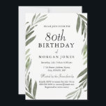 Waterverf Groene Leaf 80th Birthday Invitation Kaart<br><div class="desc">Waterverf Groen Leaf 80th Birthday Invitation Matching collectie aan uitnodiging beschikbaar in Niche and Nest Store</div>