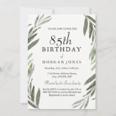 Waterverf Groene Leaf 85th Birthday Invitation Kaart (Voorkant)