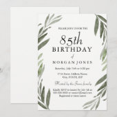 Waterverf Groene Leaf 85th Birthday Invitation Kaart (Voorkant / Achterkant)