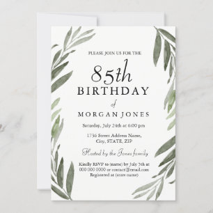 Waterverf Groene Leaf 85th Birthday Invitation Kaart