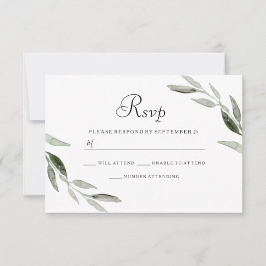 Waterverf Groene Leaf Modern Wedding RSVP (Voorkant)