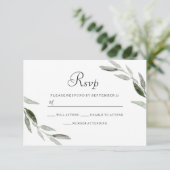 Waterverf Groene Leaf Modern Wedding RSVP Kaartje (Staand voorkant)