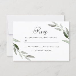 Waterverf Groene Leaf Modern Wedding RSVP Kaartje