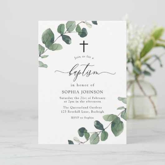 Waterverf Groene lef Baptisme Cross Kaart (Staand voorkant)