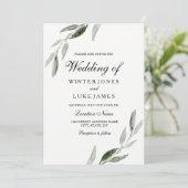 Waterverf Groene lef Modern Matte Wedding Kaart (Staand voorkant)