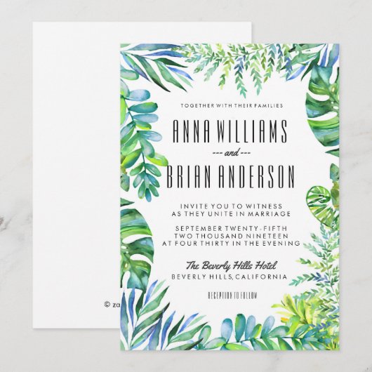 Waterverf Groene Leidingen Greenery Wedding Invite Kaart (Voorkant / Achterkant)