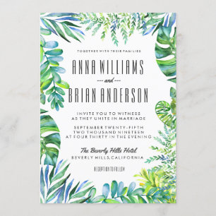 Waterverf Groene Leidingen Greenery Wedding Invite Kaart