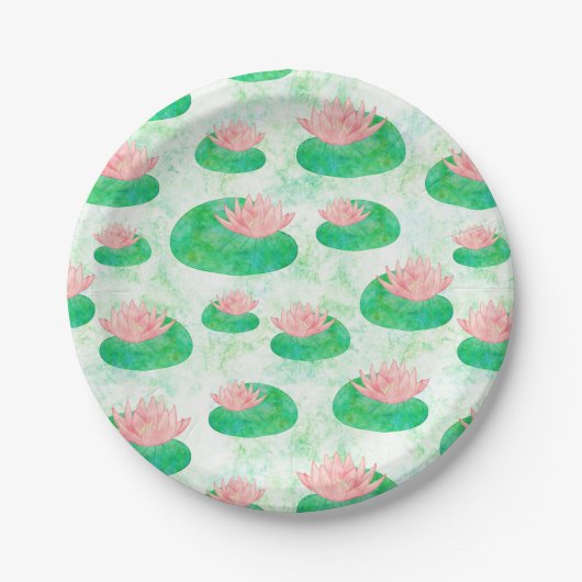 Waterverf Groene Lelie Pad Roze Lotus Bloemen Papieren Bordje (Voorkant)